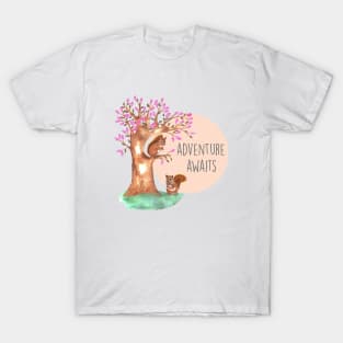 adventure awaits, squirrel in the tree T-Shirt